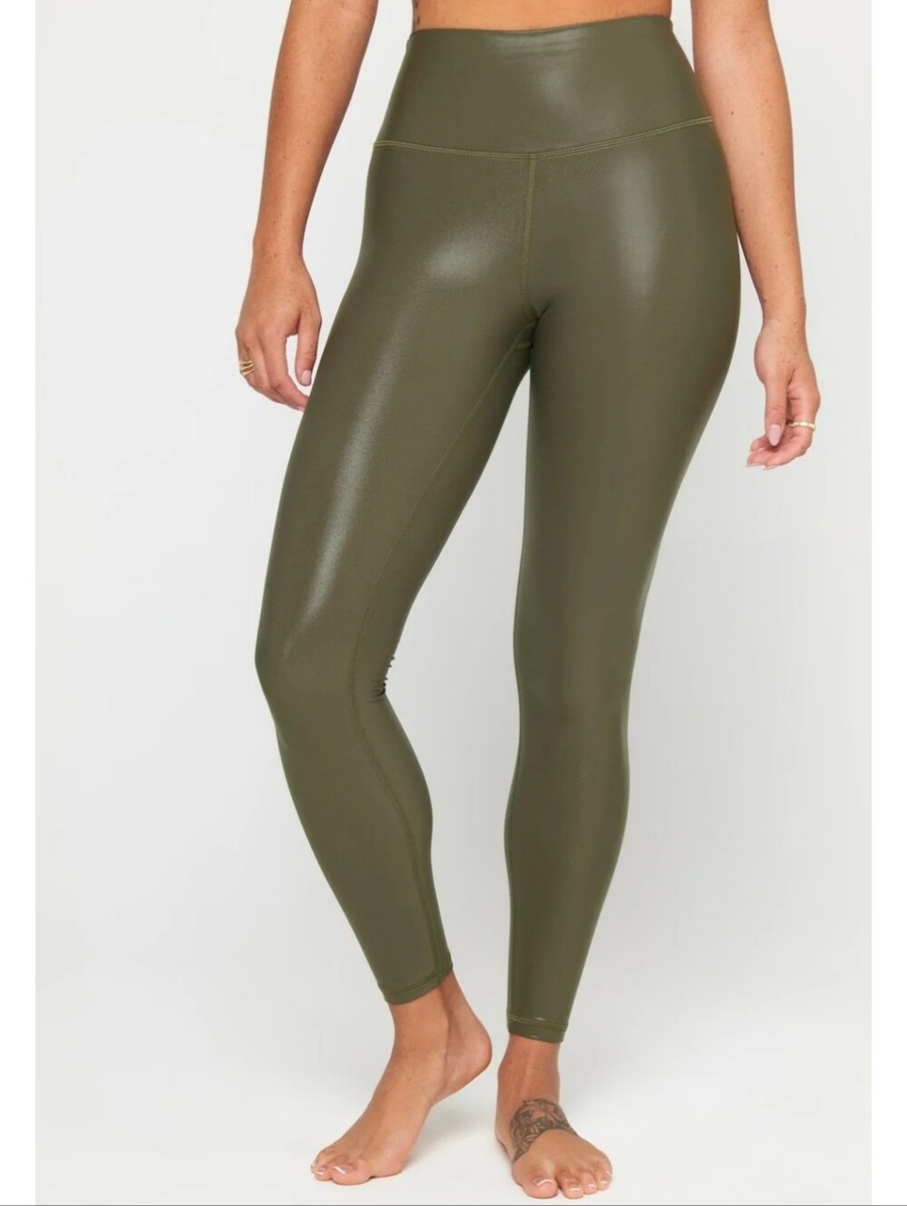 SPIRITUAL GANGSTER Ada High Gloss Leggings In Spruce Size Medium